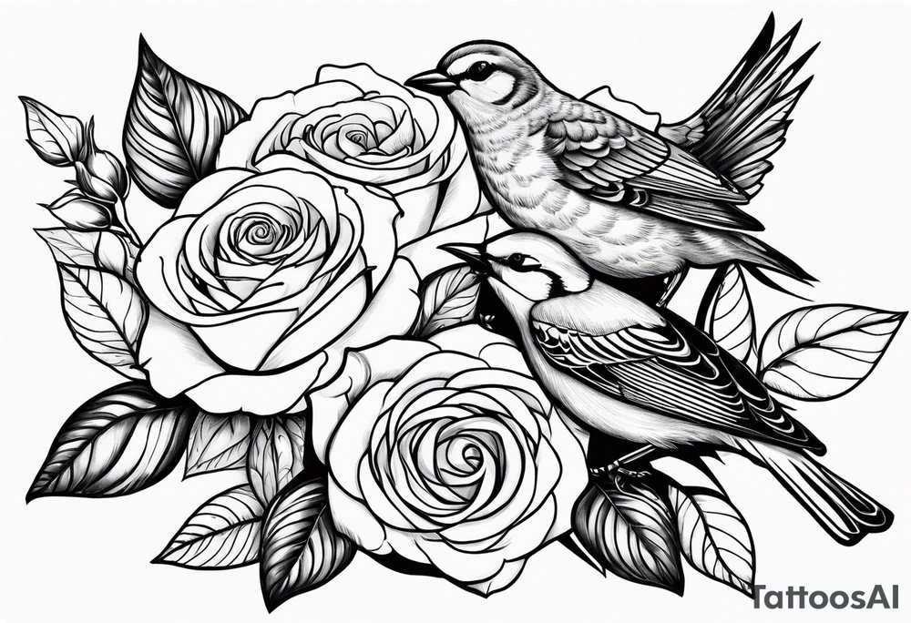 roses with birds and the name kayla tattoo idea