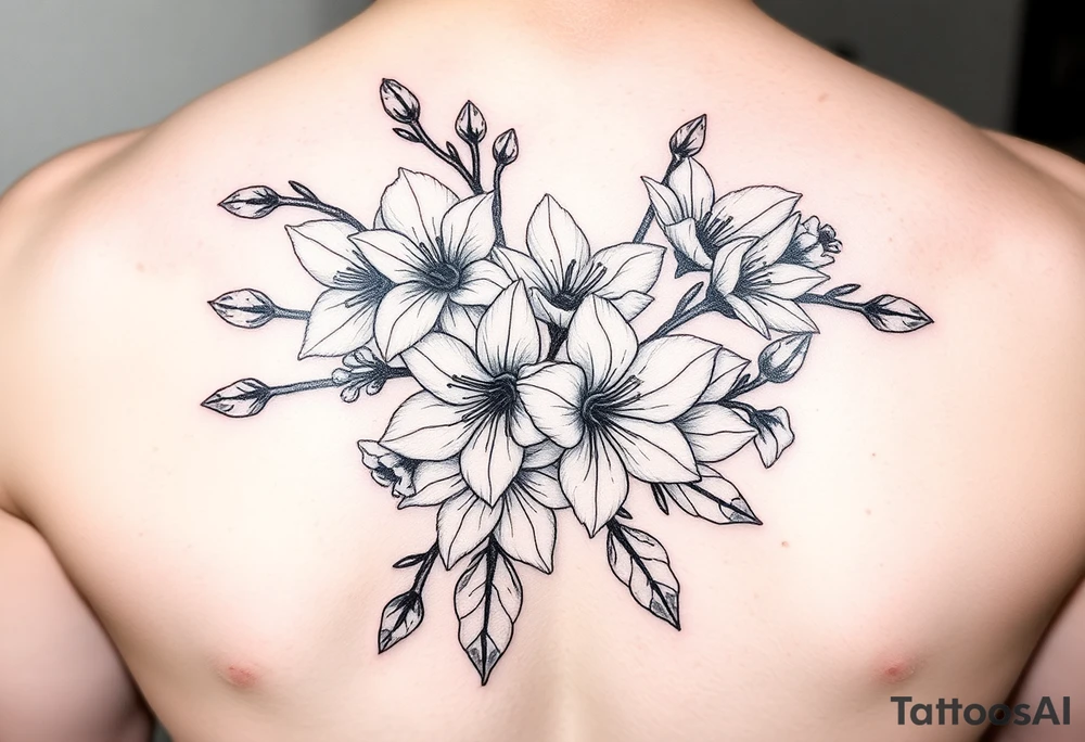 Bouquet of cherry blossoms and daffodils tattoo idea