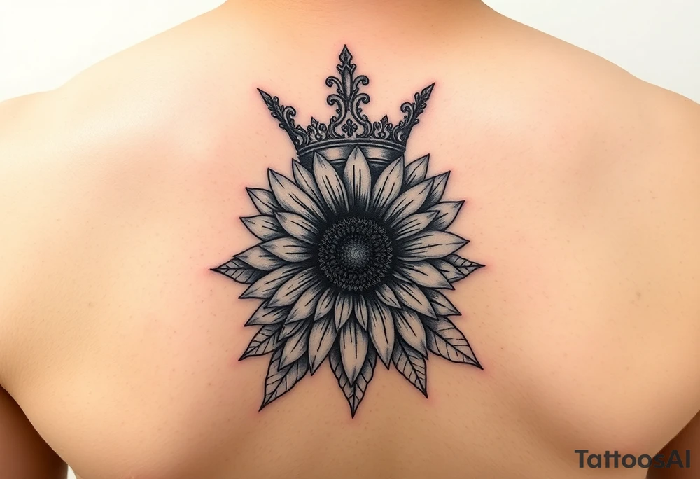 Letter g lettering with a crown and sunflower tattoo idea