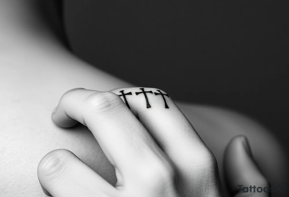 3 simple cross side by side on top of the 4th finger. elegant, simple.
Use simple t that are simple lines, like a micro tattoo. no complicated designs or lines tattoo idea