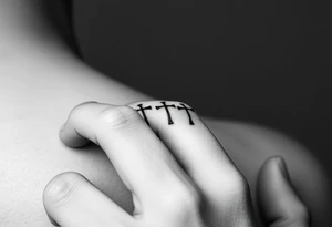 3 simple cross side by side on top of the 4th finger. elegant, simple.
Use simple t that are simple lines, like a micro tattoo. no complicated designs or lines tattoo idea