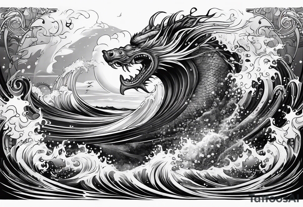 Neptun mit ganzen Körper im Wasser stehend tattoo idea
