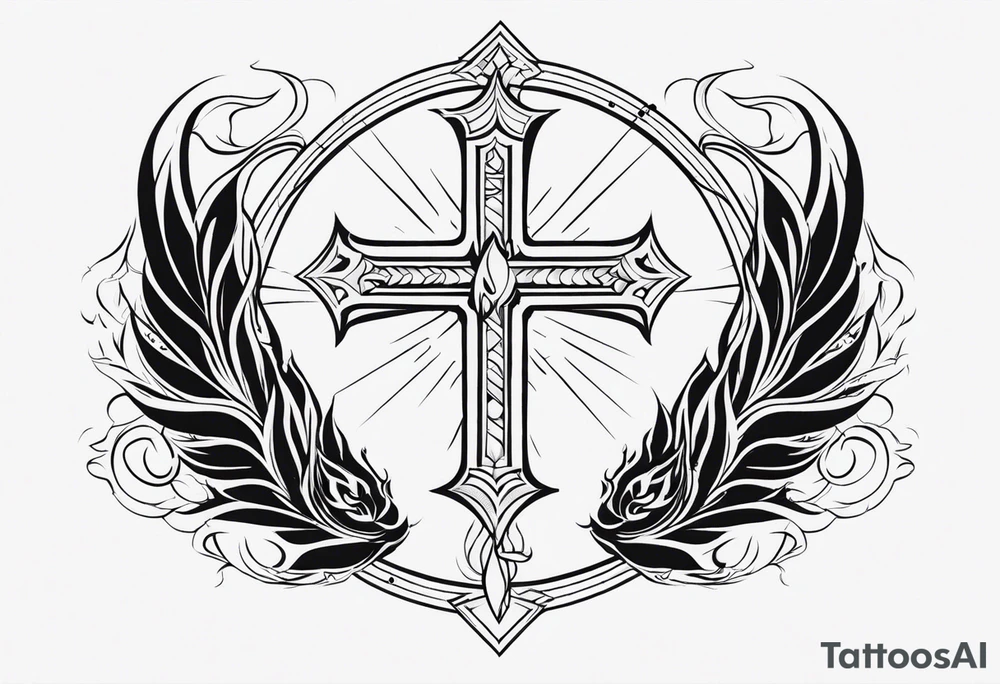 cross With phoenix tattoo idea