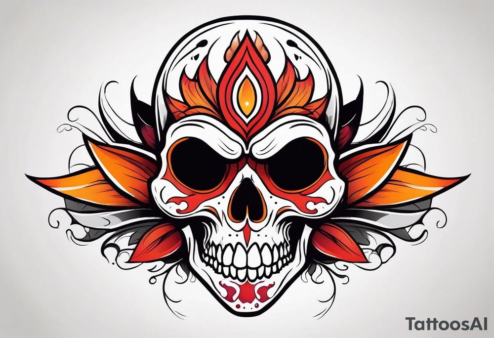 Scary skull that is red and orange tattoo idea