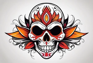 Scary skull that is red and orange tattoo idea