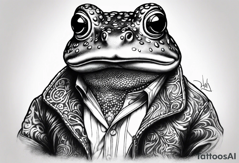 Toad wearing pimp fur coat no shirt tattoo idea