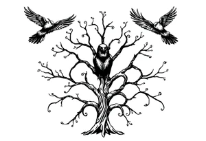 Irish family tree with 3 flying ravens tattoo idea