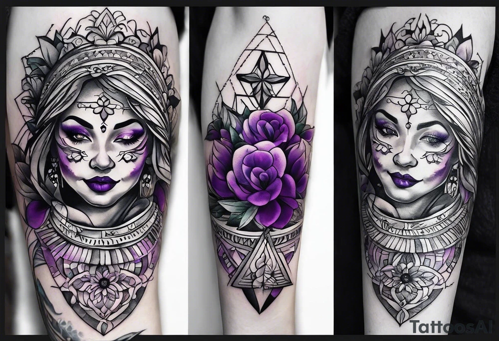 I'm looking for a tattoo design that beautifully reflects the essence of both my grandma . My grandma, a vibrant soul, adores the color purple walks to church every morning if she can't walk she finds ways to get there! Right after she goes to the market tattoo idea