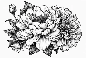 Three Flowers: marigold, chrysanthemum, narcissus tattoo idea