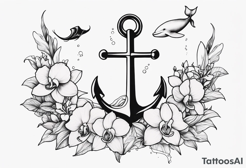An anchor and orchids and a whale tattoo idea