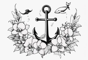 An anchor and orchids and a whale tattoo idea