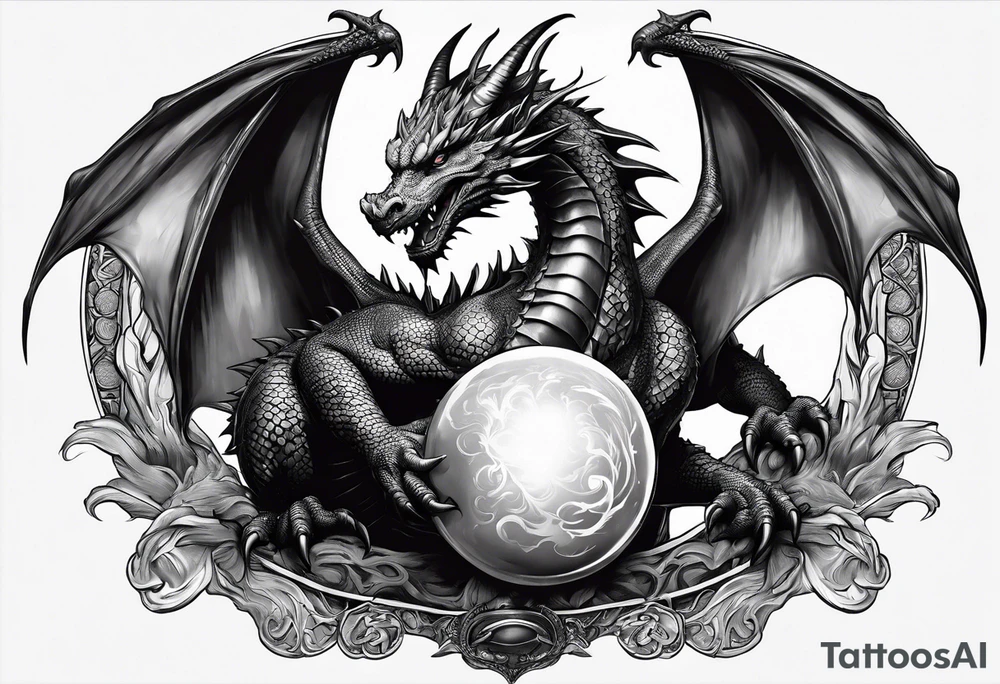 dragon of tyr holding orb tattoo idea