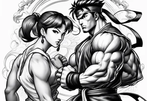 street fighter 3 ken versus chun li fighting tattoo idea