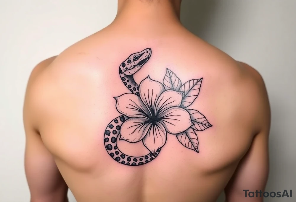 Cheetah print snake with hibiscus flower sexy tattoo idea
