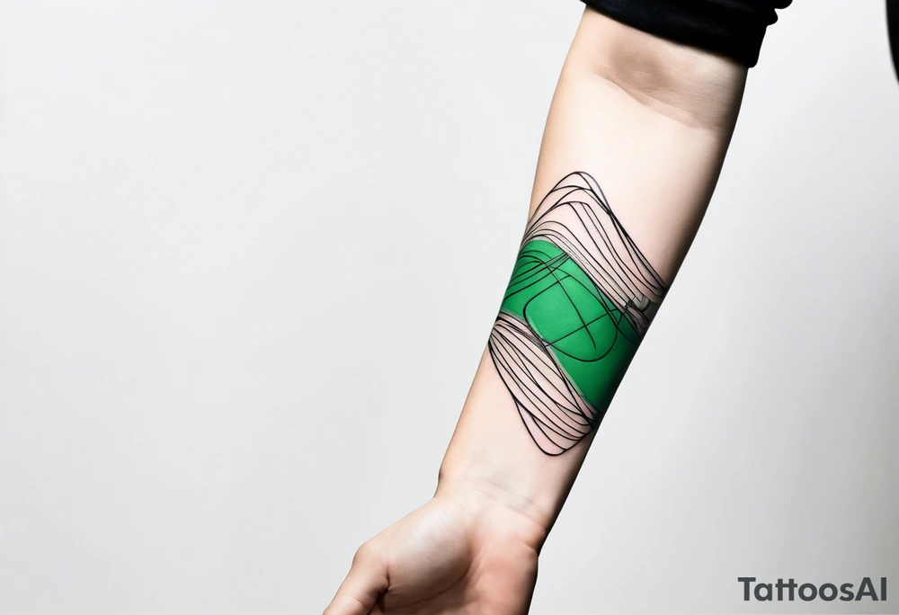 lines around wrist, abstract, green and black, covered from wrist to forearm, fully covered, no borders, blackwork, no people tattoo idea