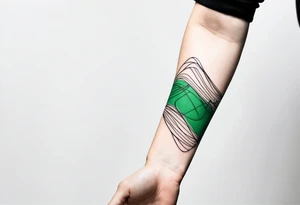 lines around wrist, abstract, green and black, covered from wrist to forearm, fully covered, no borders, blackwork, no people tattoo idea