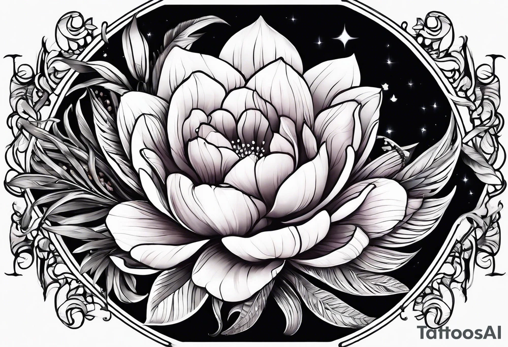 sea,, night, flower, palm, tattoo idea