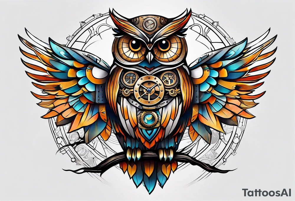 Steampunk owl tattoo idea
