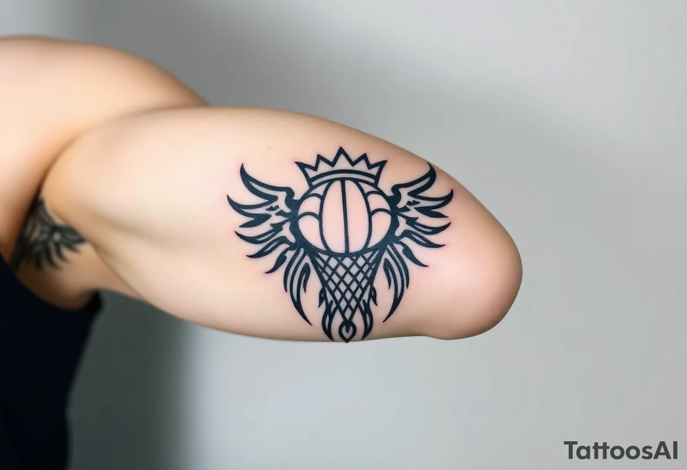Basketball and basketball hoop with a crown, no wings tattoo idea