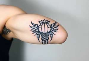 Basketball and basketball hoop with a crown, no wings tattoo idea