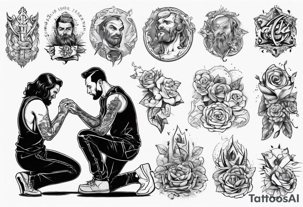 A man kneeling to help a toddler tattoo idea