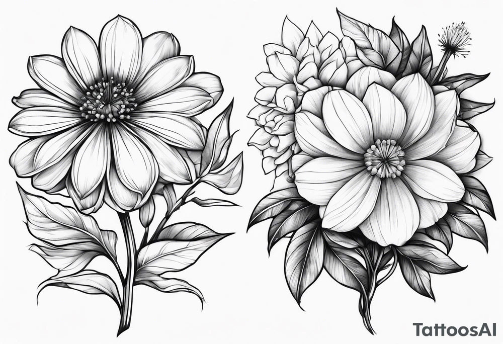 gardenia and dandelion long for forearm tattoo idea