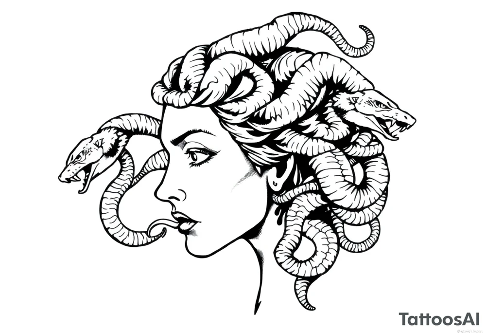 Side portrait of Medusa with snake heads tattoo idea