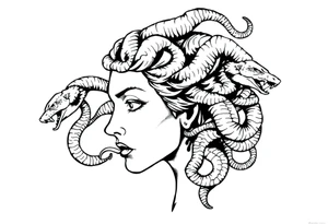 Side portrait of Medusa with snake heads tattoo idea