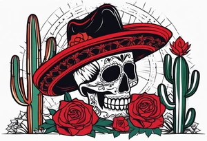 day of dead, red rose, Mexican hat,  cactus, no skeleton tattoo idea