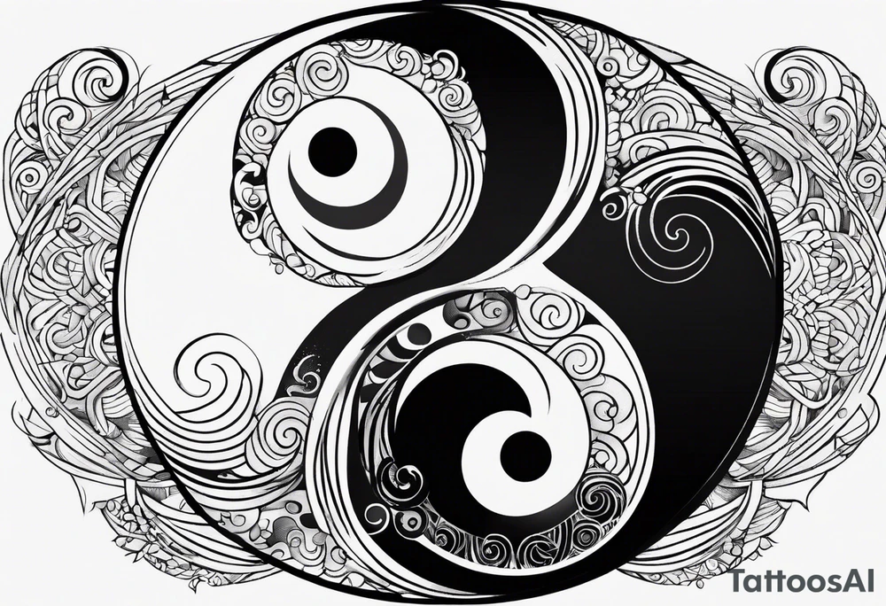 a simple yin yang symbol with water integrated tattoo idea
