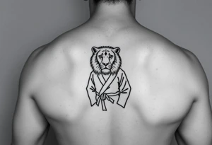 Lion in the Serengeti wearing a Brazilian jiu jitsu gi as a person would along side his two sons tattoo idea
