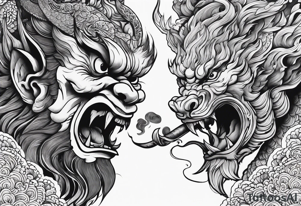 Escaping demons from hell, smoking, fire tattoo idea