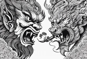 Escaping demons from hell, smoking, fire tattoo idea