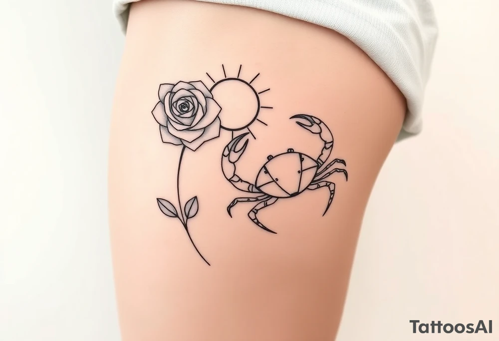 Rose and sun and crab tattoo idea