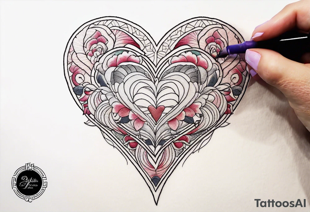 Embroidery heart tattoo idea