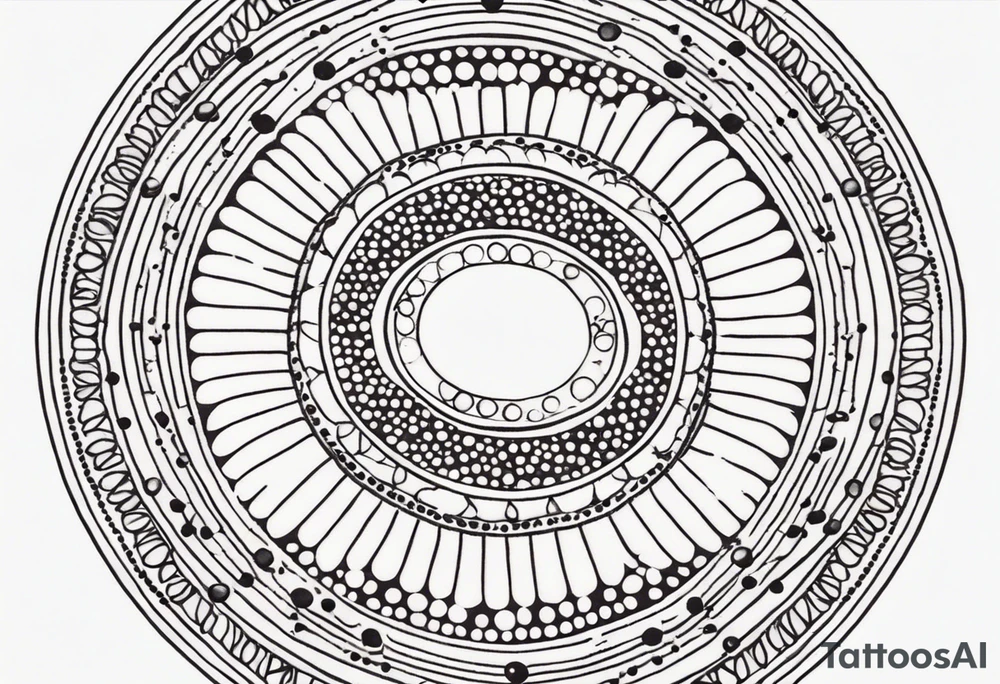 simple sunshine mandala made of black dots with circles tattoo idea