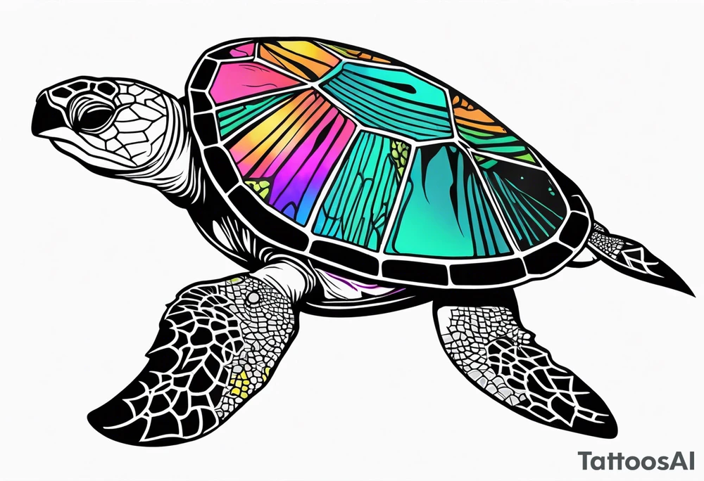 tropical psychedelic turtle, high-angle shot tattoo idea