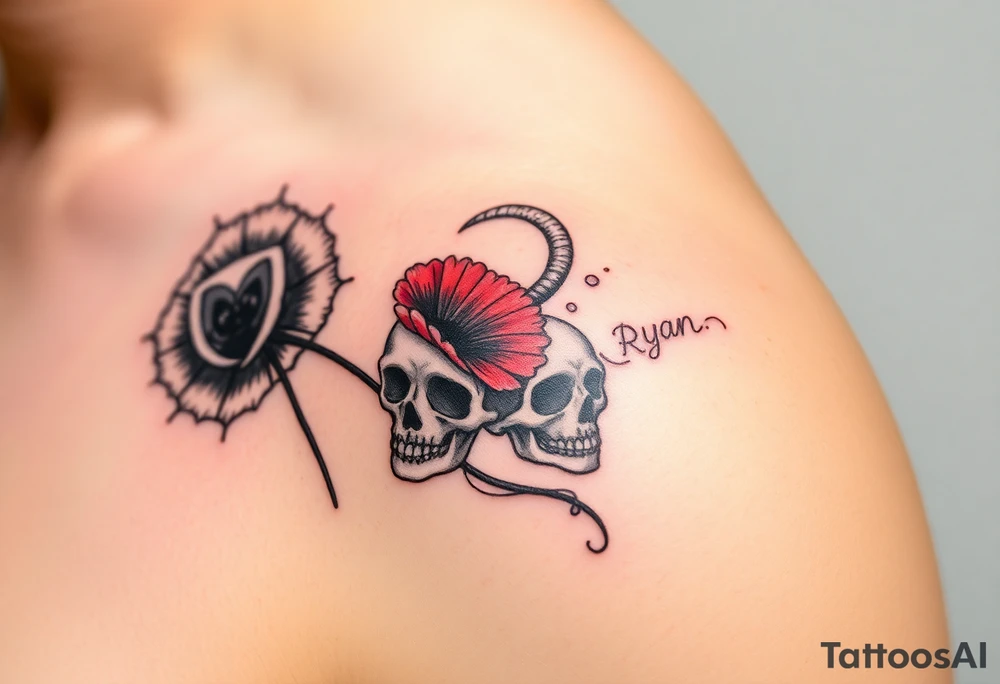 Ryan, Aries, 2 red poppy’s, skulls, and smoke tattoo idea