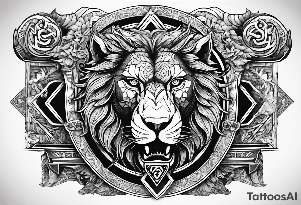 Valhalla sword shield  axe lion dragon 
Valknut  ruins tattoo idea