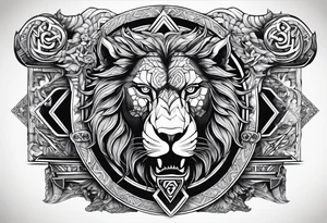 Valhalla sword shield  axe lion dragon 
Valknut  ruins tattoo idea
