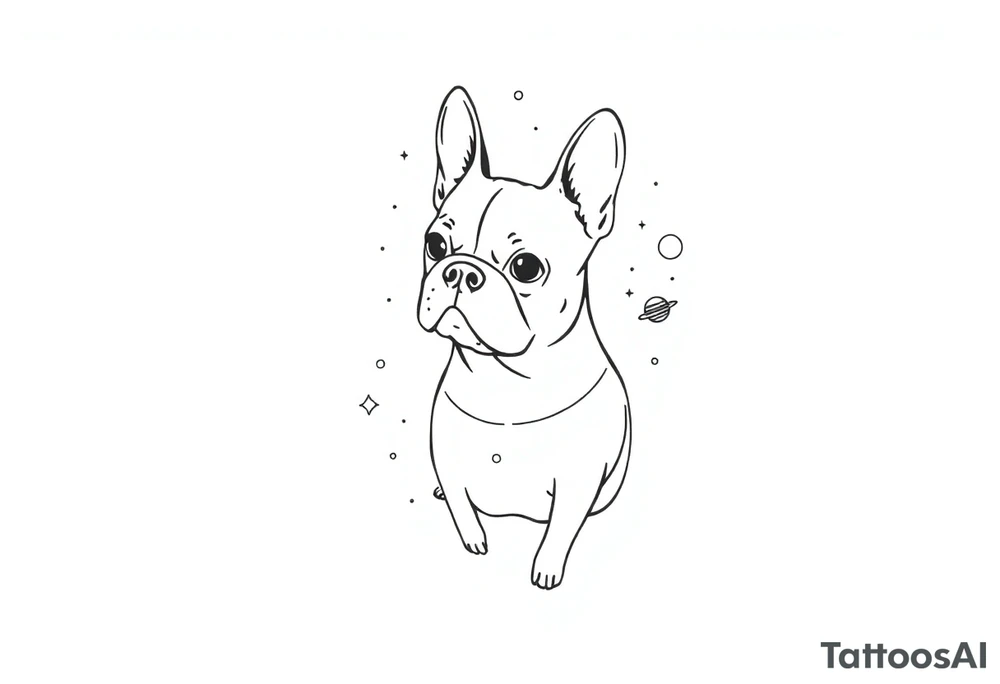 a space themed tattoo of my french bulldog mars. include elements in space like planets and stars. tattoo idea