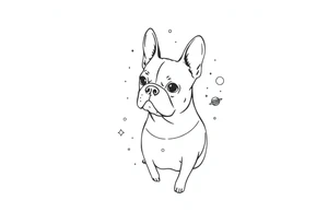 a space themed tattoo of my french bulldog mars. include elements in space like planets and stars. tattoo idea
