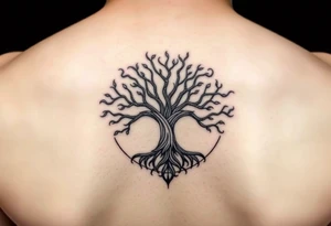yggadrisl tree of life with circle. Jai , Phoebe, Imogen, Matilda in the circle tattoo idea