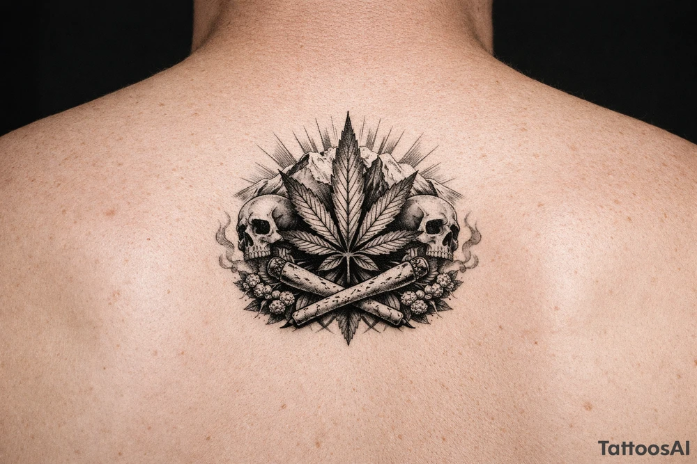 Topek marichuany na klatce piersiowej z ladnymi detalami tattoo idea