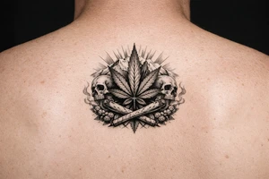 Topek marichuany na klatce piersiowej z ladnymi detalami tattoo idea