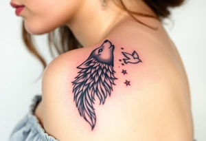 Wolf howling moon stars dove tattoo idea
