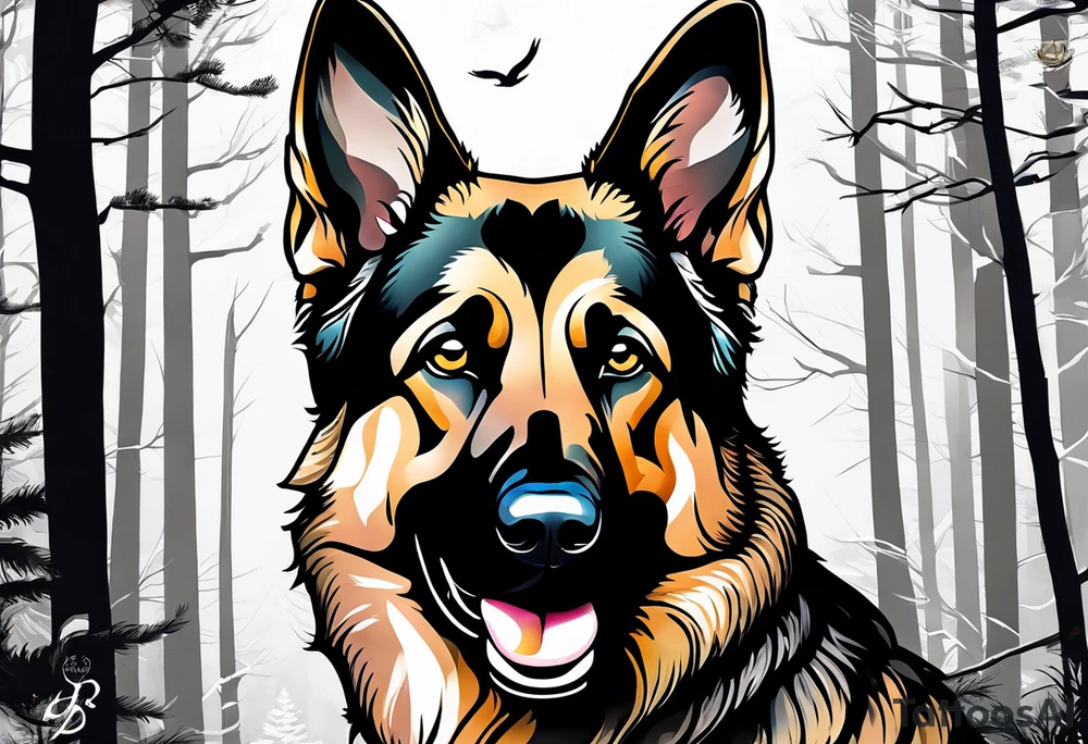 German shepherd in a forest sleeve tattoo tattoo idea