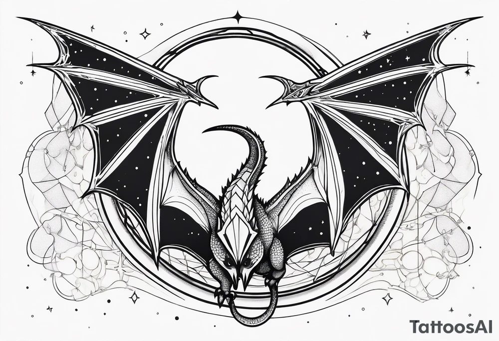 Elegant wyvern with fine lines on the background of the constellation elegant tattoo idea