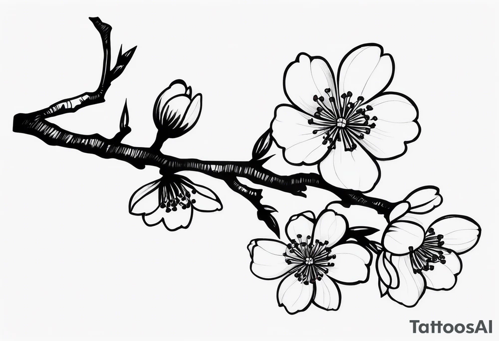 cherry blossom branch going from shoulder to wrist, wrap around bicep, make it LONG, at the end let it blossom and also let it blossom at the 2-3/7 part tattoo idea