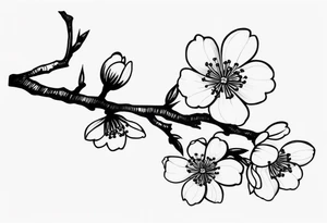 cherry blossom branch going from shoulder to wrist, wrap around bicep, make it LONG, at the end let it blossom and also let it blossom at the 2-3/7 part tattoo idea